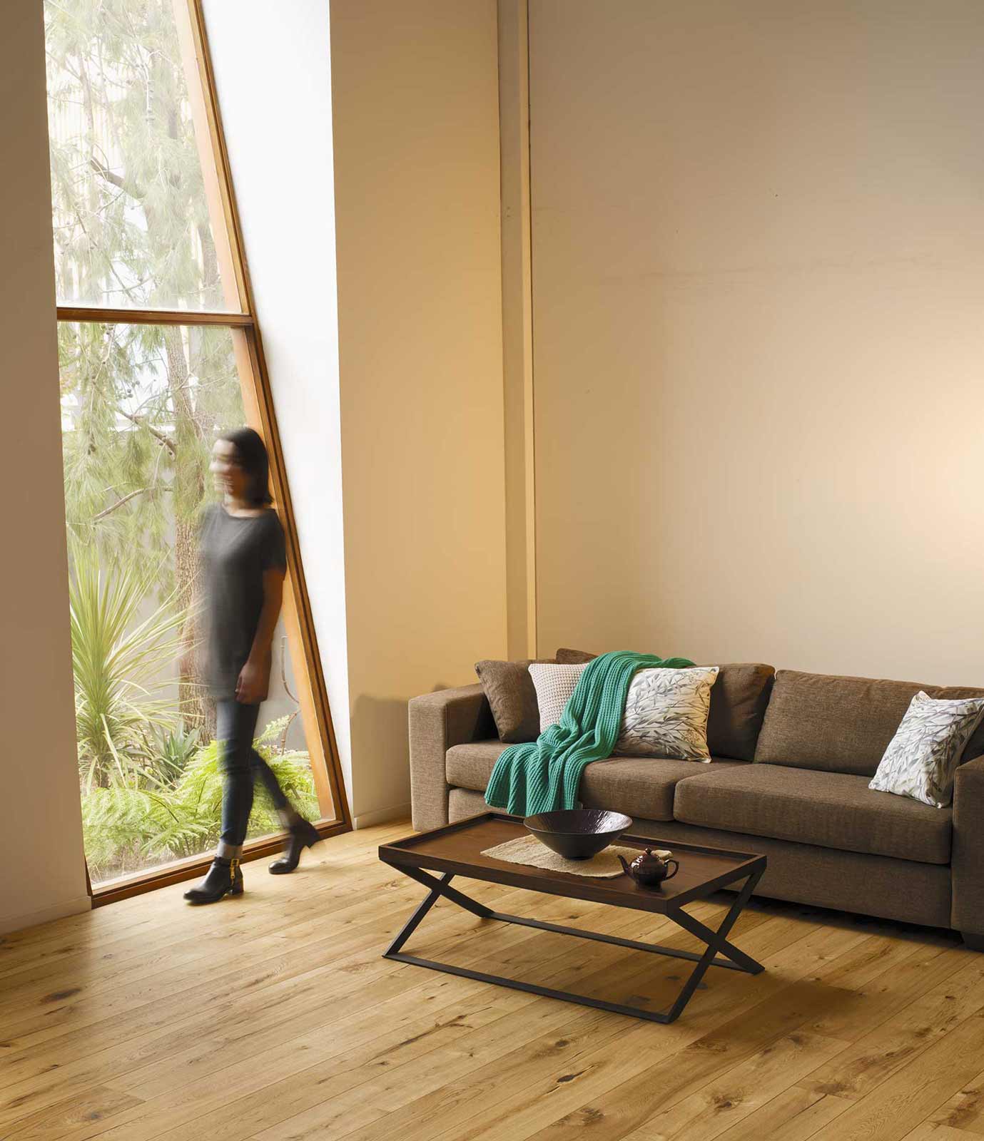 Rustic Oak Engineered Timber floorboard display in loungeroom