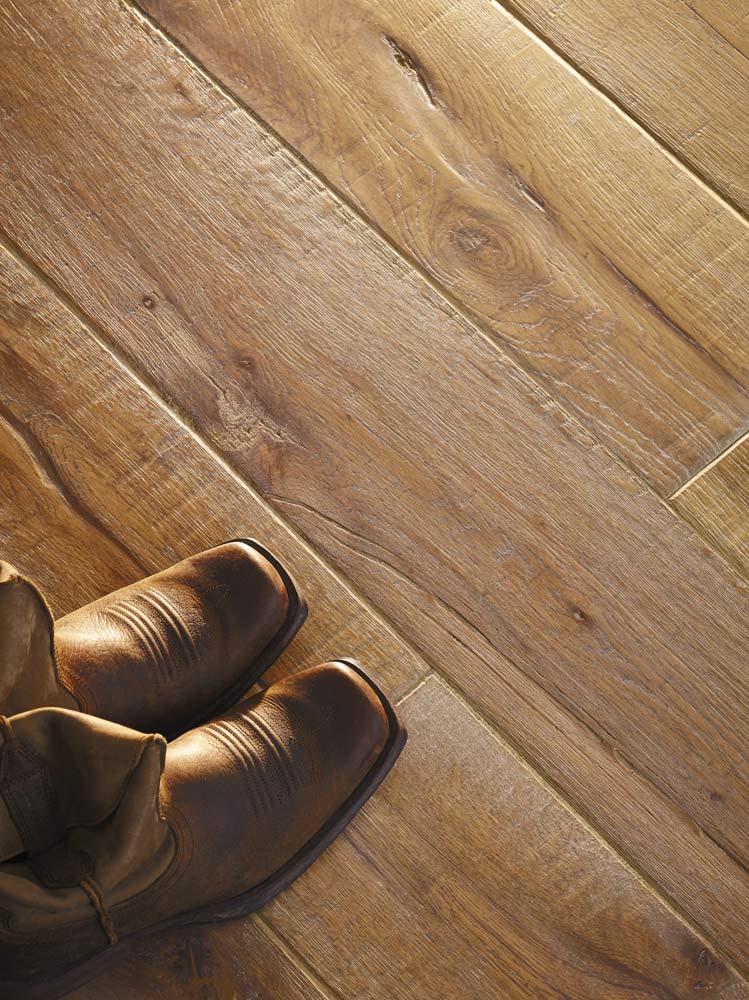 Leather boots with Engineered Timber Vintage Oak Flooring in Roasted Barley Colour