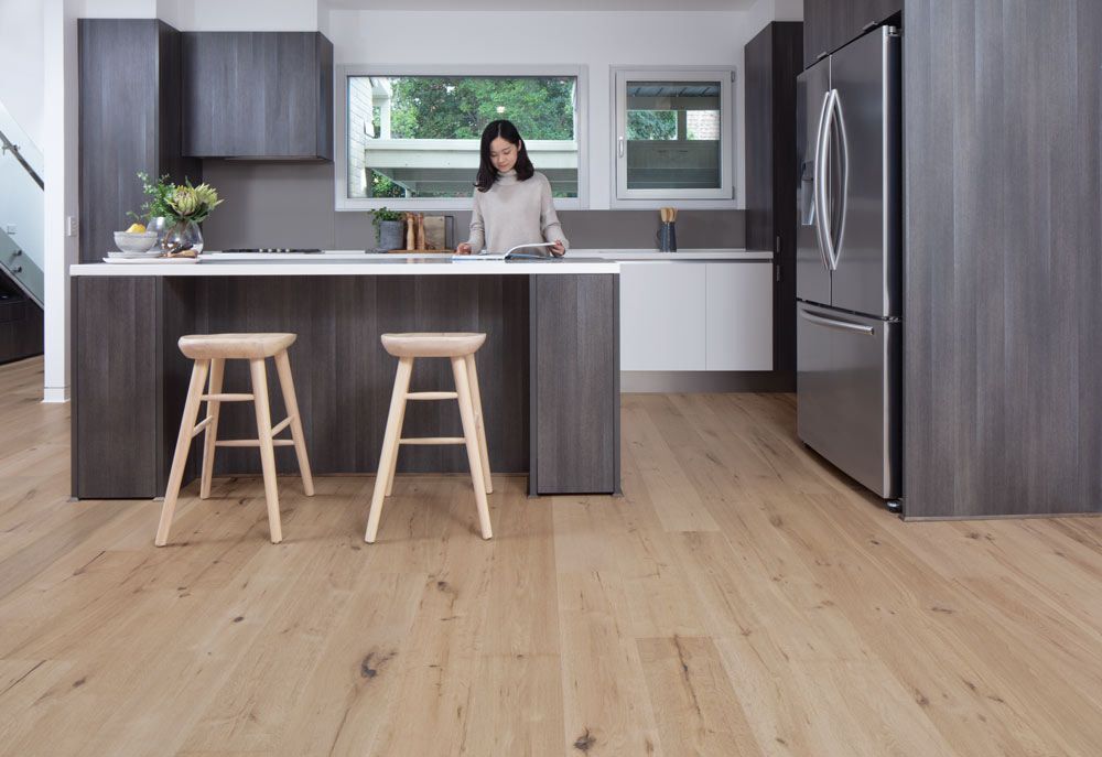 Engineered Timber Riviera Oak Click Flooring in Bora Colour Kitchen Scene
